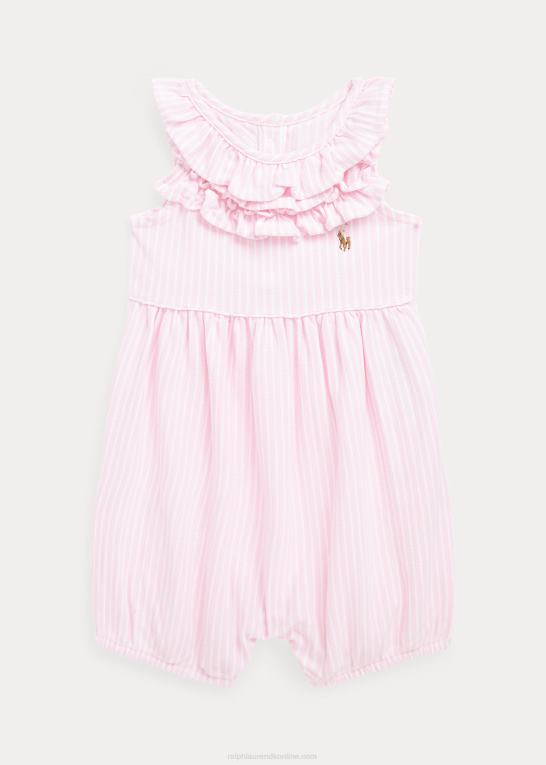 karmel pink multi baby Ralph Lauren stribet flæsende mesh boble shortall Z426B7679
