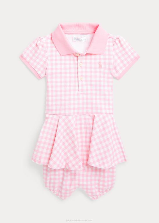lyserød gingham baby Ralph Lauren gingham mesh polo boble shortall Z426B8144