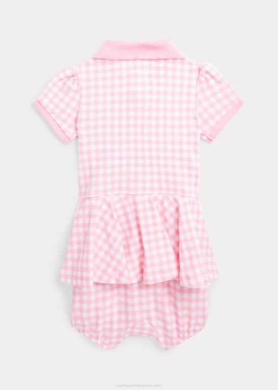 lyserød gingham baby Ralph Lauren gingham mesh polo boble shortall Z426B8144