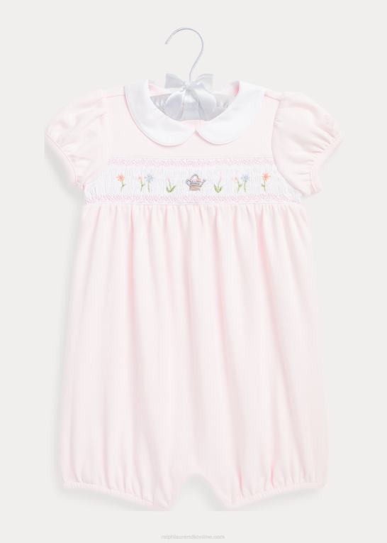 sart lyserød baby Ralph Lauren smocket bomuldsboble shortall Z426B7686