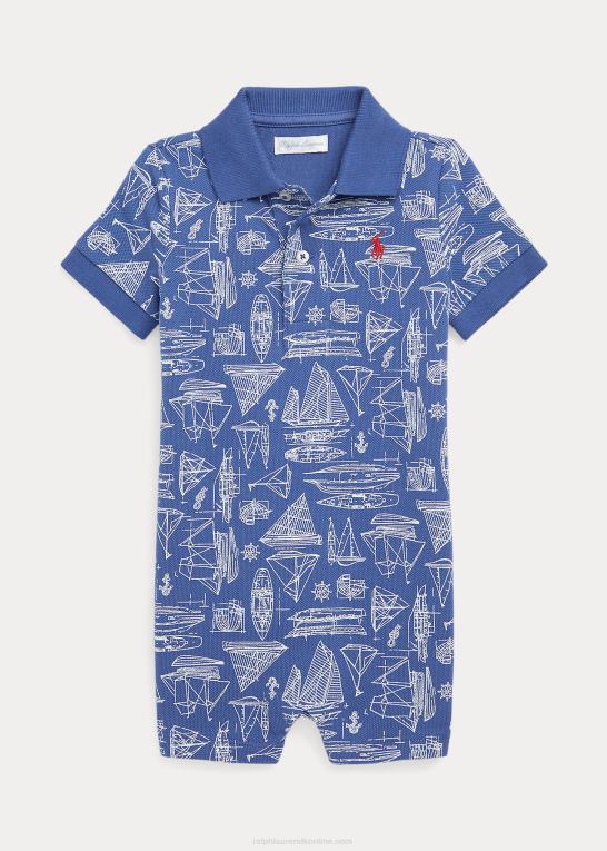 sejlende blå print baby Ralph Lauren shortall i bomuldsnet med sejlbådstryk Z426B8141