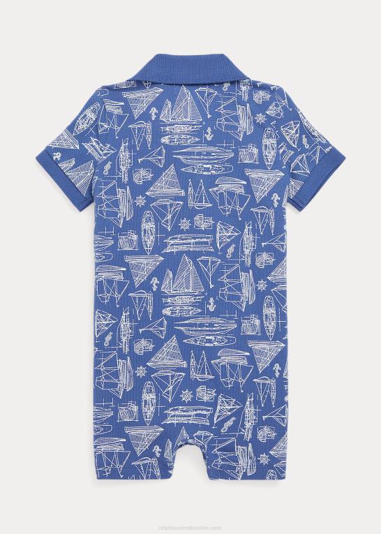 sejlende blå print baby Ralph Lauren shortall i bomuldsnet med sejlbådstryk Z426B8141