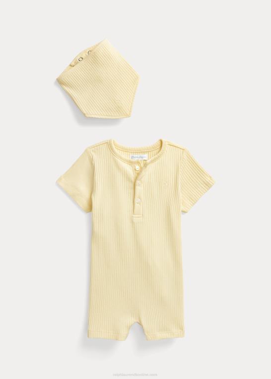 t-fugl gul baby Ralph Lauren shorts og hagesmæk i rib i bomuld Z426B7833