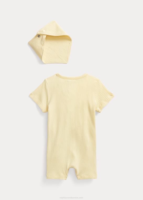 t-fugl gul baby Ralph Lauren shorts og hagesmæk i rib i bomuld Z426B7833