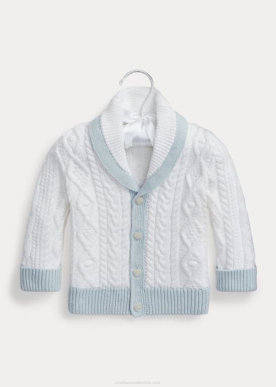 hvid baby Ralph Lauren aran-strikket cardigan i bomuld Z426B8010