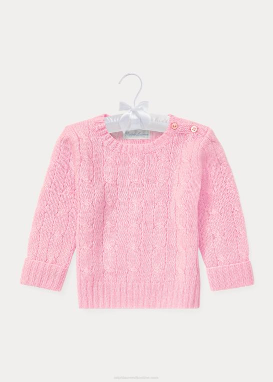 karmel pink baby Ralph Lauren den ikoniske kabelstrikkede kashmirtrøje Z426B7995