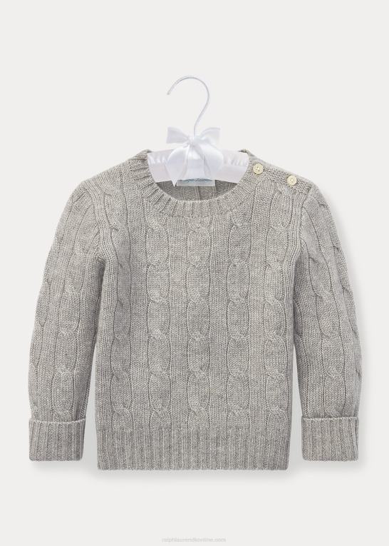 lysegrå lyng baby Ralph Lauren den ikoniske kabelstrikkede kashmirtrøje Z426B7997