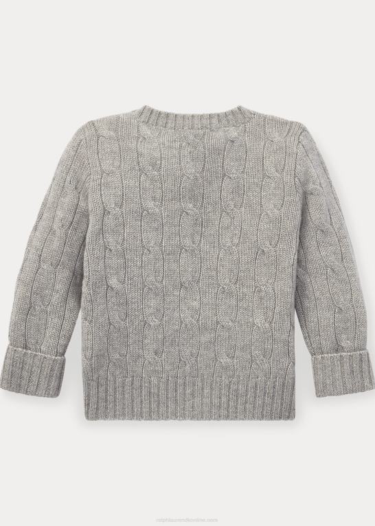 lysegrå lyng baby Ralph Lauren den ikoniske kabelstrikkede kashmirtrøje Z426B7997