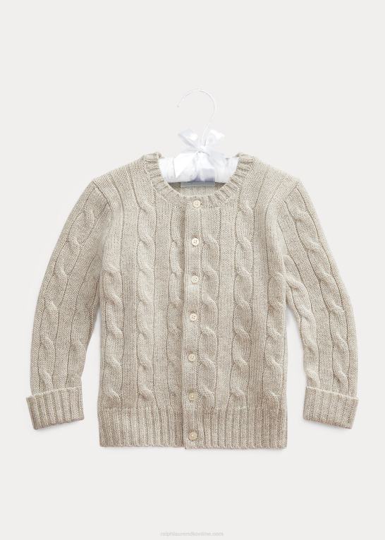 lysegrå lyng baby Ralph Lauren kabelstrikket cashmere cardigan Z426B8006