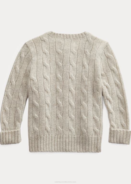 lysegrå lyng baby Ralph Lauren kabelstrikket cashmere cardigan Z426B8006