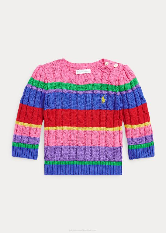 ny irsk multi baby Ralph Lauren stribet kabelstrikket bomuldstrøje Z426B7989