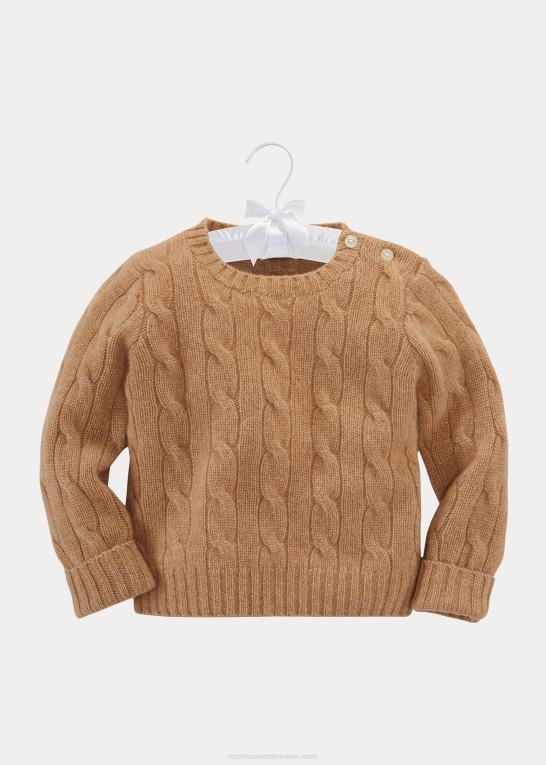 ny kamel melange baby Ralph Lauren den ikoniske kabelstrikkede kashmirtrøje Z426B7998