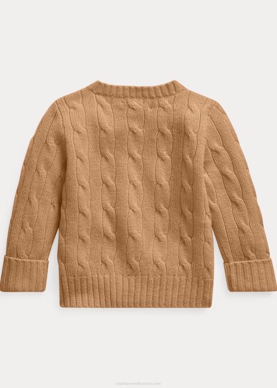 ny kamel melange baby Ralph Lauren den ikoniske kabelstrikkede kashmirtrøje Z426B7998