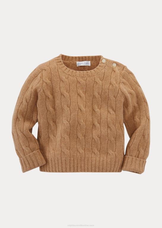 ny kamel melange baby Ralph Lauren den ikoniske kabelstrikkede kashmirtrøje Z426B7998