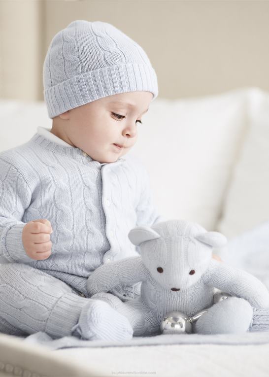 perleblå baby Ralph Lauren kabelstrikket cashmere cardigan Z426B8003