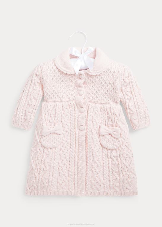 sart lyserød baby Ralph Lauren aran-strikket sløjfe bomuld cardigan Z426B8009
