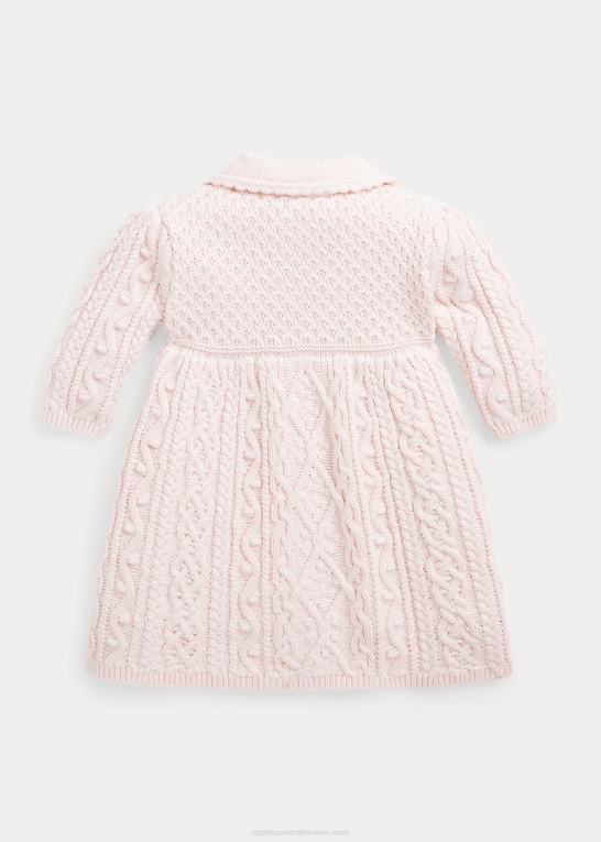 sart lyserød baby Ralph Lauren aran-strikket sløjfe bomuld cardigan Z426B8009