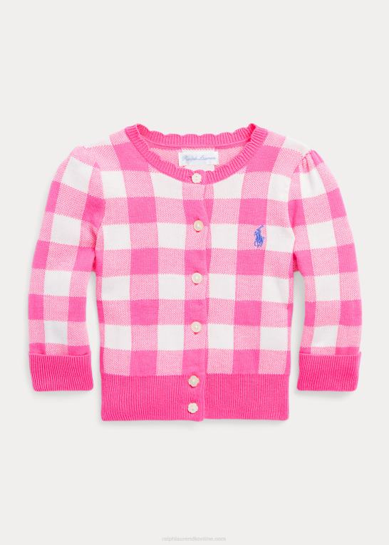 sart lyserød baby Ralph Lauren cardigan i gingham bomuld Z426B8323