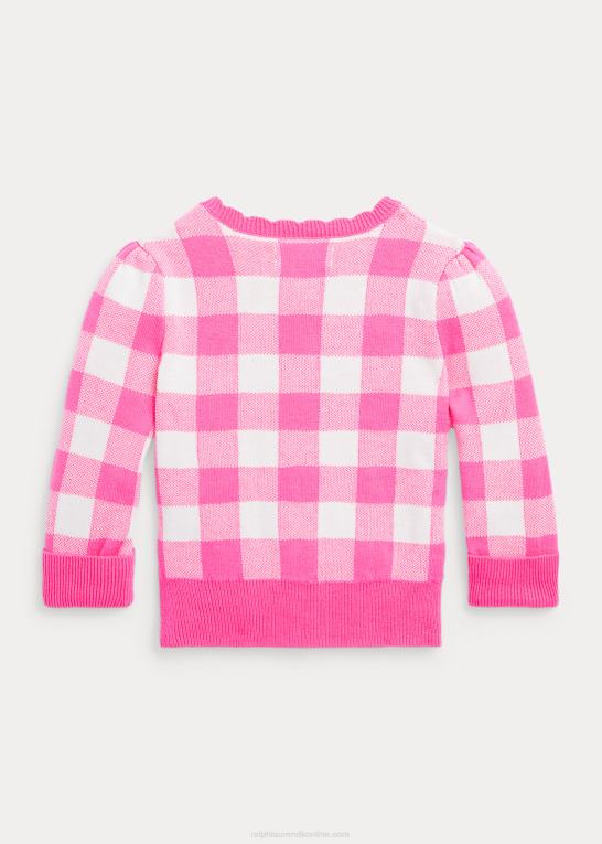 sart lyserød baby Ralph Lauren cardigan i gingham bomuld Z426B8323