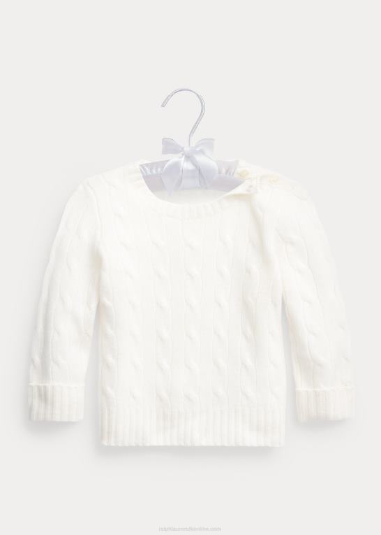 varm hvid baby Ralph Lauren den ikoniske kabelstrikkede kashmirtrøje Z426B7996