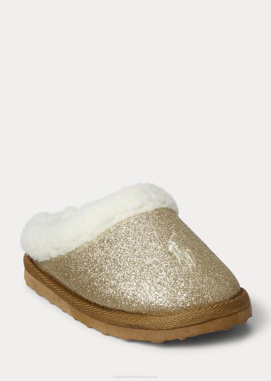 guldglimmer m/creme pp børn Ralph Lauren charlotte glitter hjemmesko Z426B7649