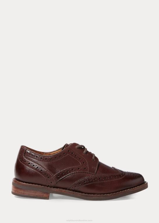 Brun børn Ralph Lauren læder vingespids oxford sko Z426B9894