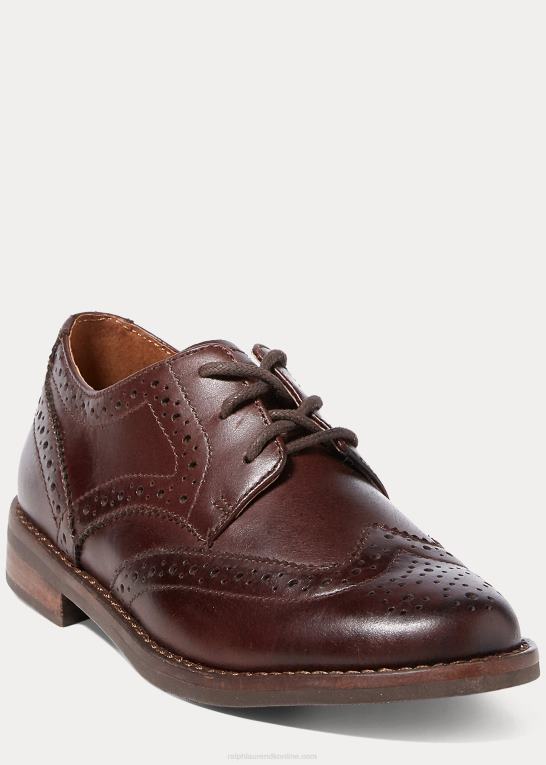Brun børn Ralph Lauren læder vingespids oxford sko Z426B9894