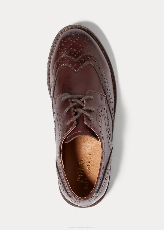 Brun børn Ralph Lauren læder vingespids oxford sko Z426B9894