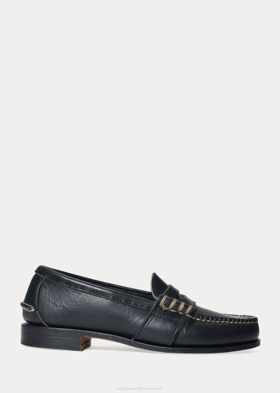 sort børn Ralph Lauren edric penny loafer i kalveskind Z426B6362