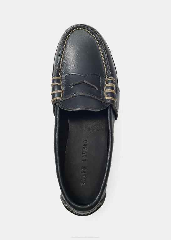 sort børn Ralph Lauren edric penny loafer i kalveskind Z426B6362