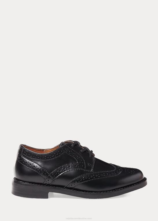 sort børn Ralph Lauren læder vingespids oxford sko Z426B9895
