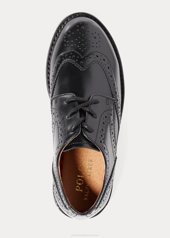 sort børn Ralph Lauren læder vingespids oxford sko Z426B9895
