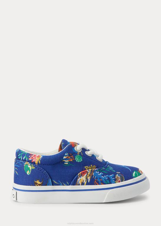 blåt bearwaiian print børn Ralph Lauren keaton ocean bomuld canvas ps sneaker Z426B6348