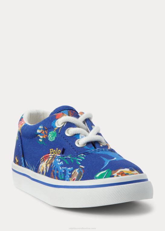 blåt bearwaiian print børn Ralph Lauren keaton ocean bomuld canvas ps sneaker Z426B6348
