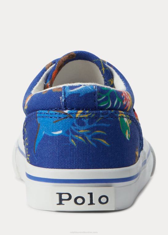 blåt bearwaiian print børn Ralph Lauren keaton ocean bomuld canvas ps sneaker Z426B6348