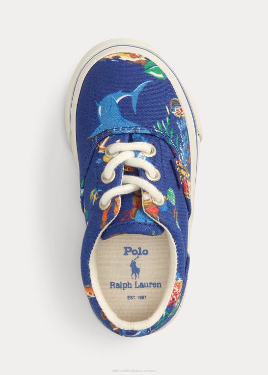 blåt bearwaiian print børn Ralph Lauren keaton ocean bomuld canvas ps sneaker Z426B6348