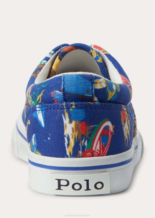 blåt bearwaiian print børn Ralph Lauren keaton sneaker i bomuldslærred med havtryk Z426B6377