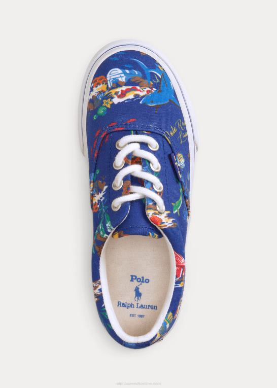 blåt bearwaiian print børn Ralph Lauren keaton sneaker i bomuldslærred med havtryk Z426B6377