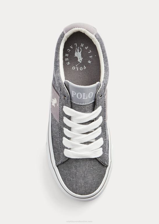 chambray blå børn Ralph Lauren sayer sneaker i bomuldslærred Z426B9892