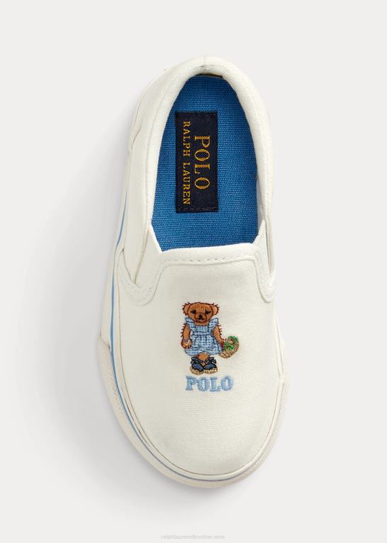 creme m/jordbærbjørn børn Ralph Lauren keaton polo bear canvas slip-on sneaker Z426B7258