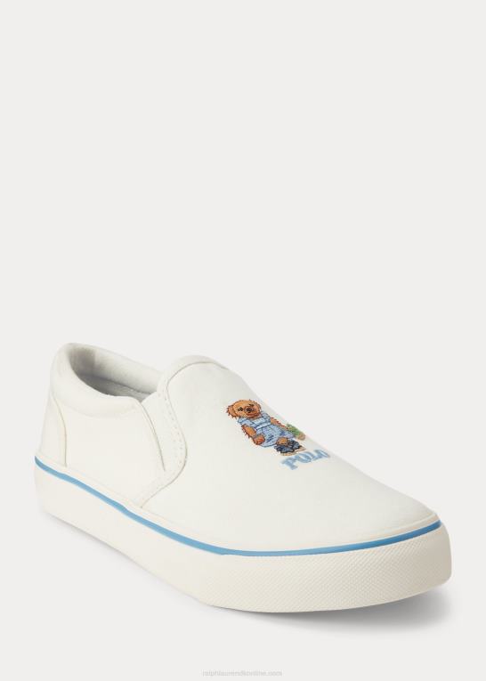 creme m/jordbærbjørn børn Ralph Lauren keaton polo bear canvas slip-on sneaker Z426B9984