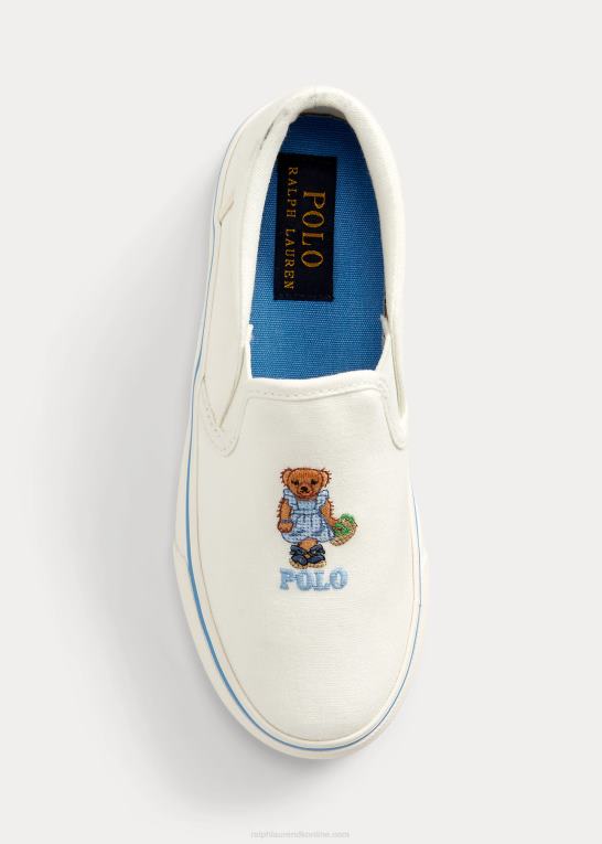 creme m/jordbærbjørn børn Ralph Lauren keaton polo bear canvas slip-on sneaker Z426B9984