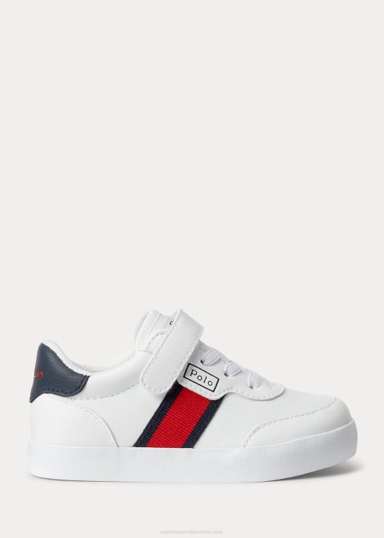 hvid/marineblå/rød børn Ralph Lauren court low-top ps sneaker i imiteret læder Z426B6340