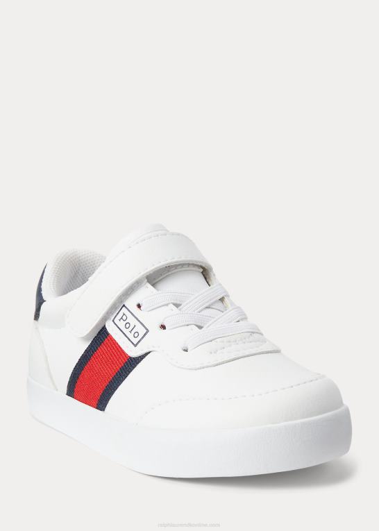 hvid/marineblå/rød børn Ralph Lauren court low-top ps sneaker i imiteret læder Z426B6340