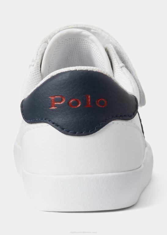 hvid/marineblå/rød børn Ralph Lauren court low-top ps sneaker i imiteret læder Z426B6340