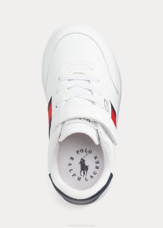 hvid/marineblå/rød børn Ralph Lauren court low-top ps sneaker i imiteret læder Z426B6340