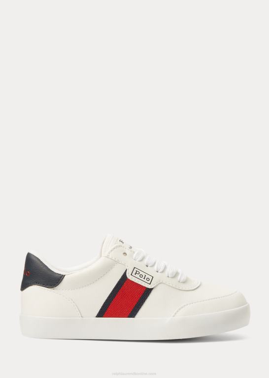 hvid/marineblå/rød børn Ralph Lauren lav-top sneaker i imiteret læder Z426B9884