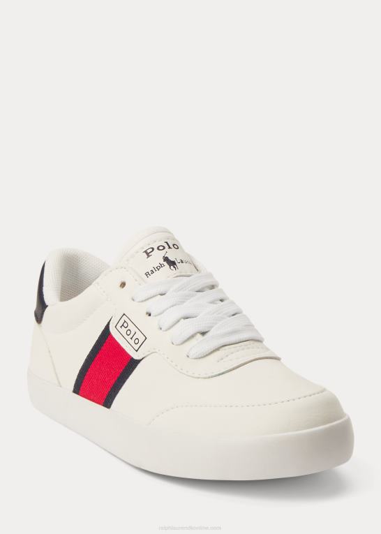 hvid/marineblå/rød børn Ralph Lauren lav-top sneaker i imiteret læder Z426B9884