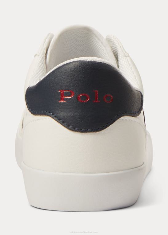 hvid/marineblå/rød børn Ralph Lauren lav-top sneaker i imiteret læder Z426B9884