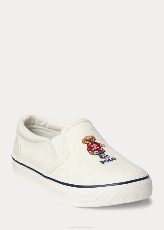 pergament creme børn Ralph Lauren keaton polo bear canvas slip-on sneaker Z426B7647